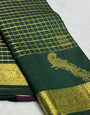 Enigmatic Dark Green Pure Zari Weaving Banarasi Silk Saree With Nebula Blouse Piece