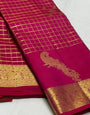 Demure Dark Pink Pure Zari Weaving Banarasi Silk Saree With Blissful Blouse Piece