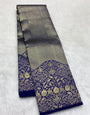 Gratifying Royal Blue Pure Zari Weaving Banarasi Silk Saree With Embrocation Blouse Piece