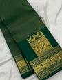 Ephemeral Dark Green Pure Zari Weaving Banarasi Silk Saree With Exuberant Blouse Piece