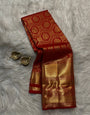 Adoring Red Pure Zari Weaving Banarasi Silk Saree With Exemplary Blouse Piece