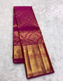 Elaborate Dark Pink Pure Zari Weaving Banarasi Silk Saree With Confounding Blouse Piece
