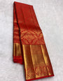 Flameboyant Red Pure Zari Weaving Banarasi Silk Saree With Fantabulous Blouse Piece