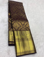 Eloquence Wine Pure Zari Weaving Banarasi Silk Saree With Mellifluous Blouse Piece