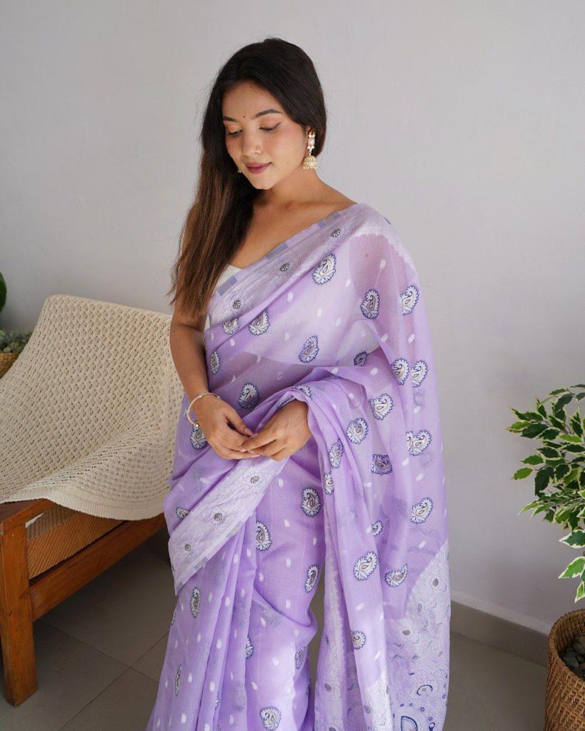 Petrichor Lavender Cotton Silk Saree With Improbable Blouse Piece