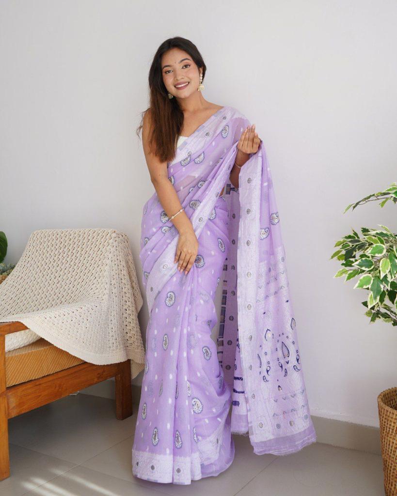 Petrichor Lavender Cotton Silk Saree With Improbable Blouse Piece