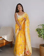 Palimpsest Yellow Cotton Silk Saree With Profuse Blouse Piece