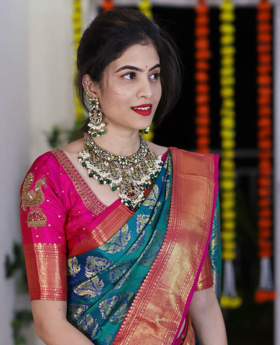 Opulent Rama Soft Silk Saree With Bucolic Blouse Piece