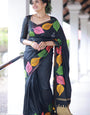 Attractive Black Soft Silk Saree With Opulent Blouse Piece