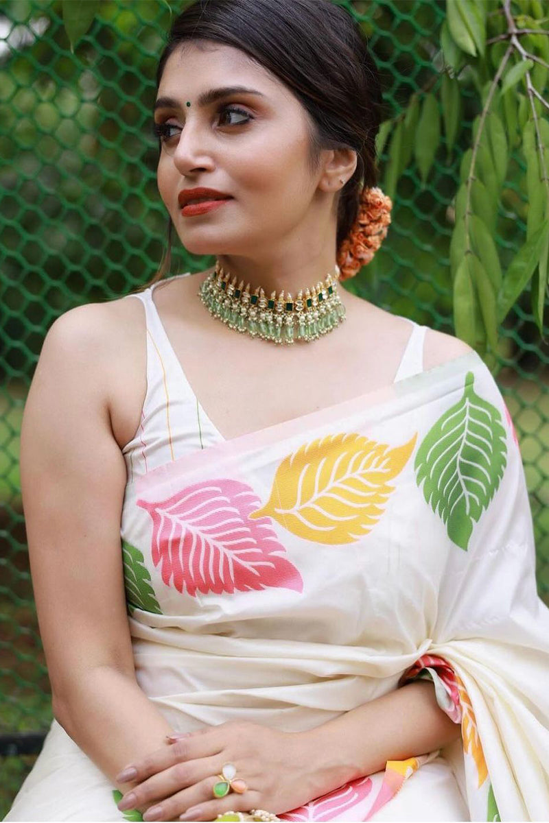 Energetic White Soft Silk Saree With Radiant Blouse Piece