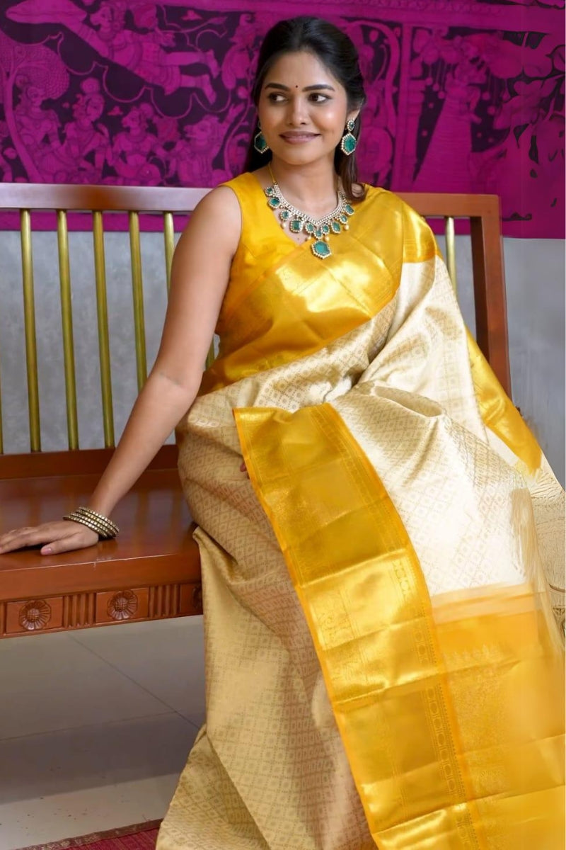 Smart Beige Soft Silk Saree With Stunner Blouse Piece