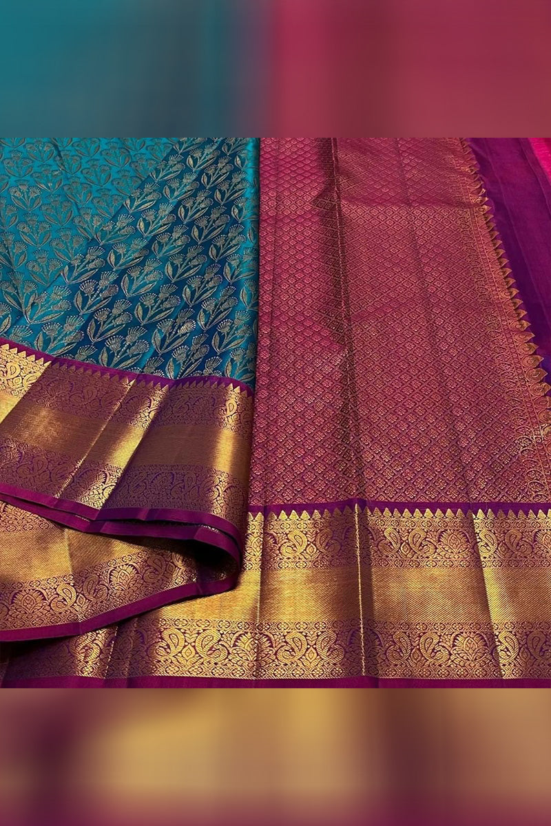 Opulent Stunning Rama Soft Silk Saree With Efflorescence Blouse Piece