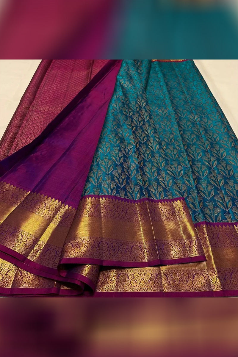 Opulent Stunning Rama Soft Silk Saree With Efflorescence Blouse Piece