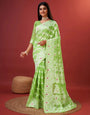 Rhapsodic Parrot Cotton Silk Saree With Gleaming Blouse Piece