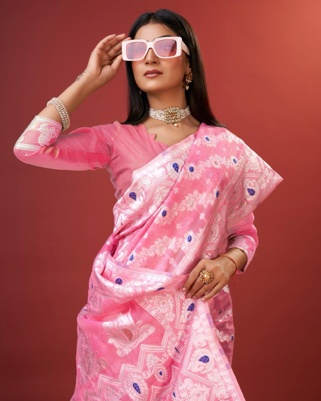 Vibrant Pink Cotton Silk Saree With Lovely Blouse Piece