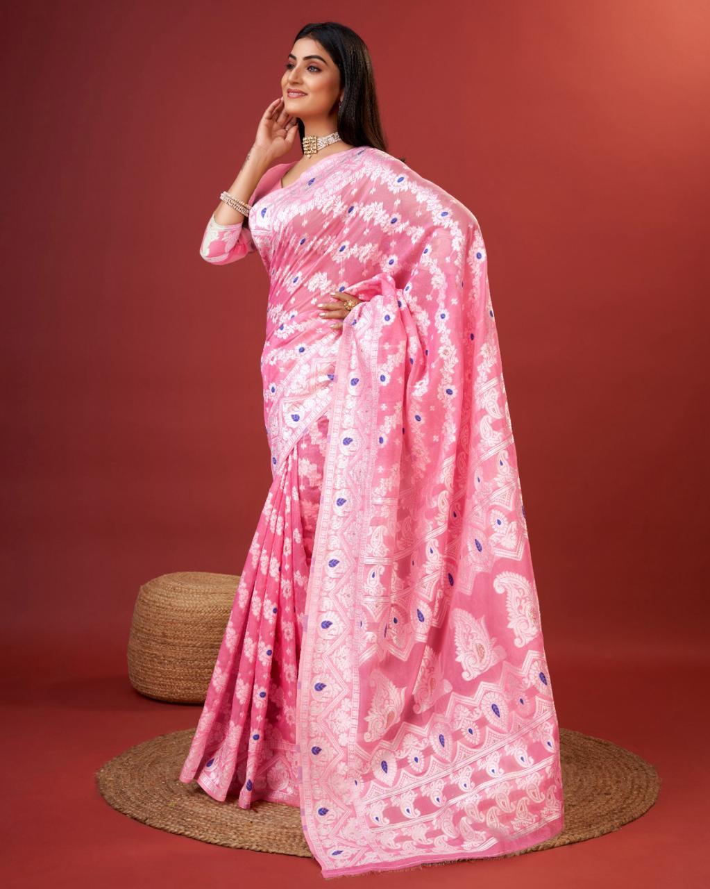 Vibrant Pink Cotton Silk Saree With Lovely Blouse Piece