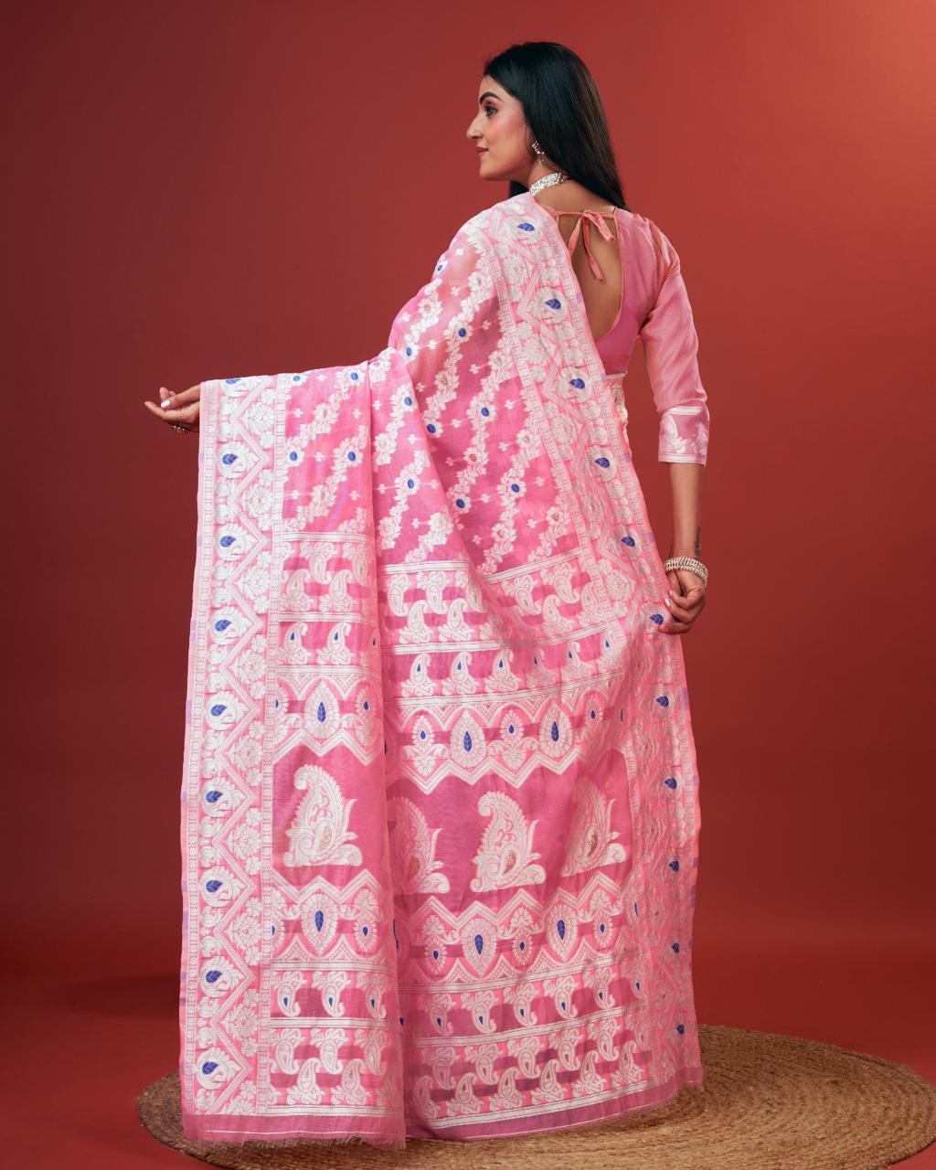 Vibrant Pink Cotton Silk Saree With Lovely Blouse Piece