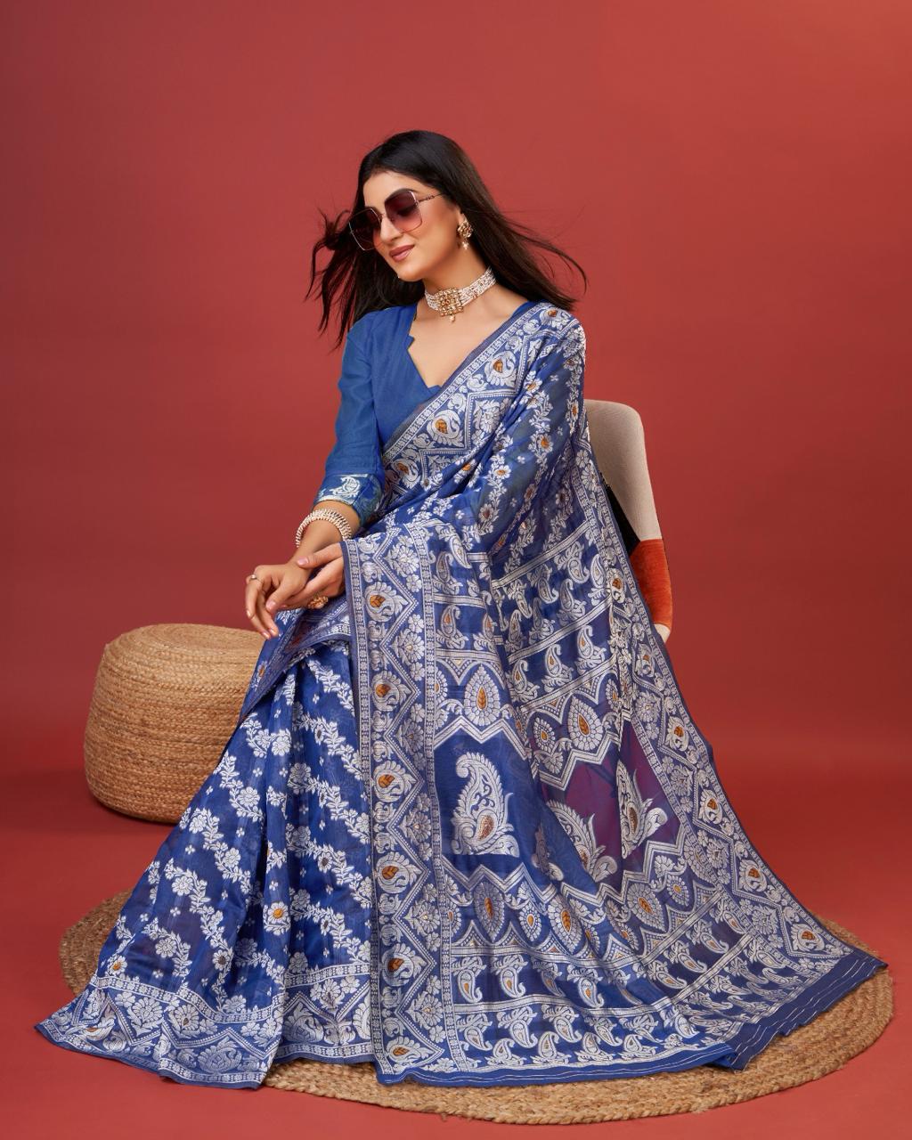 Ravishing Royal Blue Cotton Silk Saree With Ebullience Blouse Piece