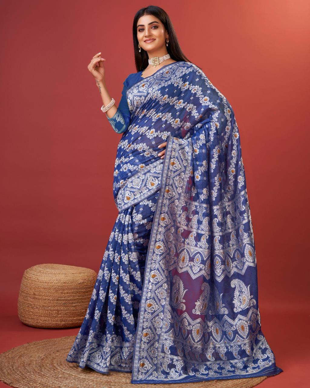 Ravishing Royal Blue Cotton Silk Saree With Ebullience Blouse Piece