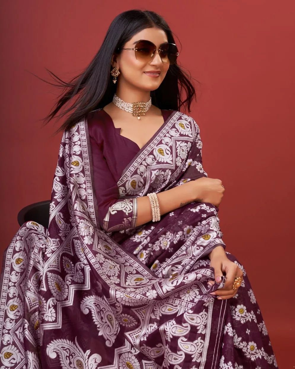 Aplomb Wine Cotton Silk Saree With Precious Blouse Piece