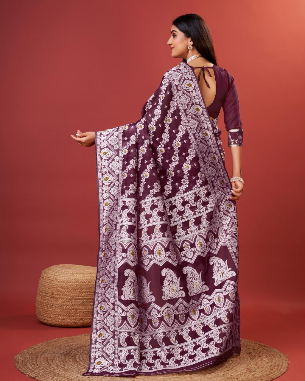 Aplomb Wine Cotton Silk Saree With Precious Blouse Piece