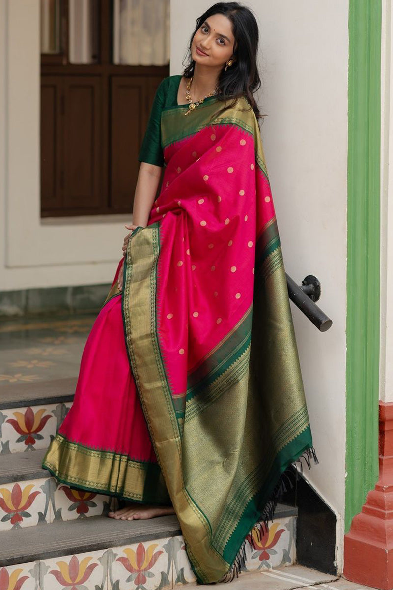 Appealing Dark Pink Soft Silk Saree With Comely Blouse Piece