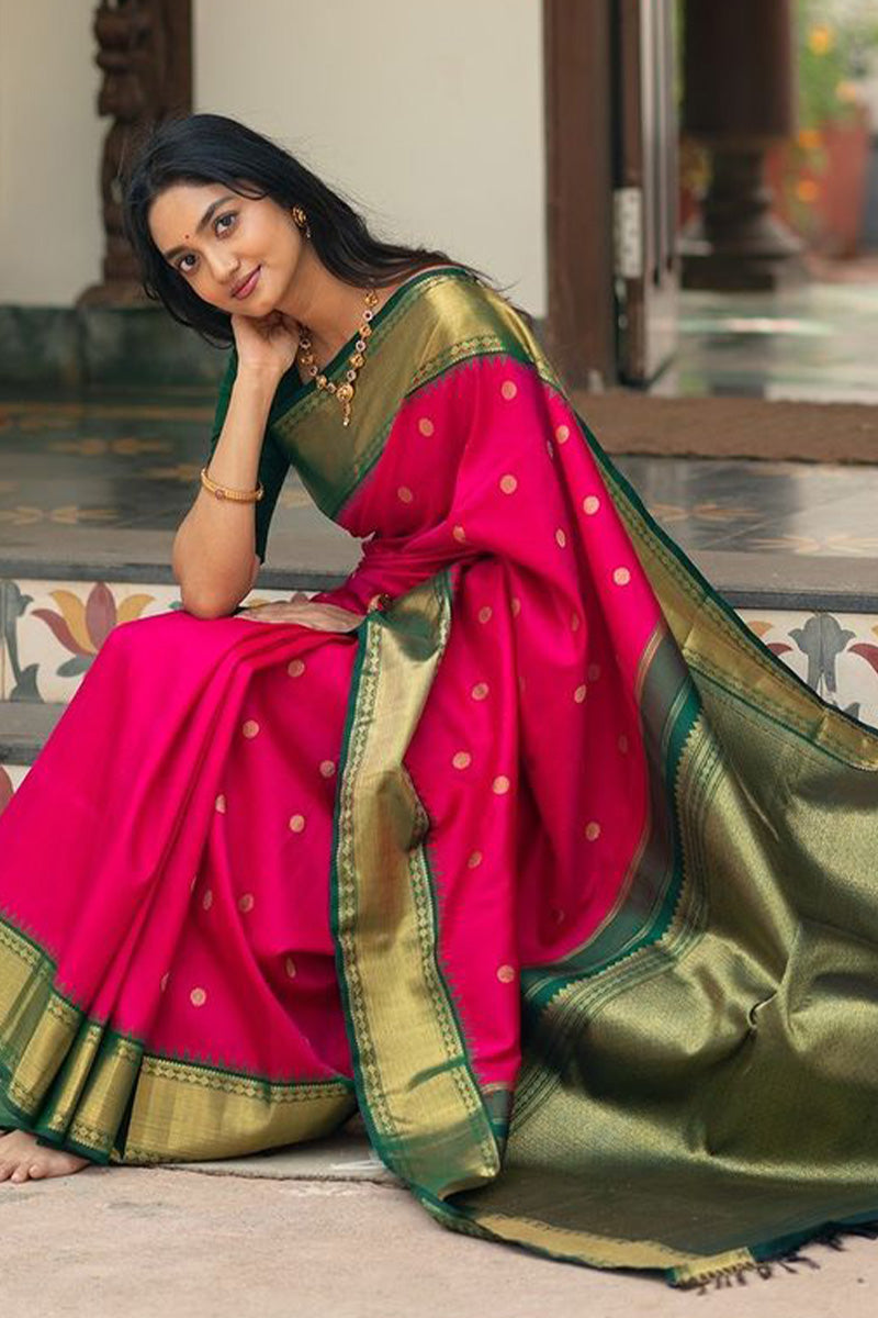 Appealing Dark Pink Soft Silk Saree With Comely Blouse Piece