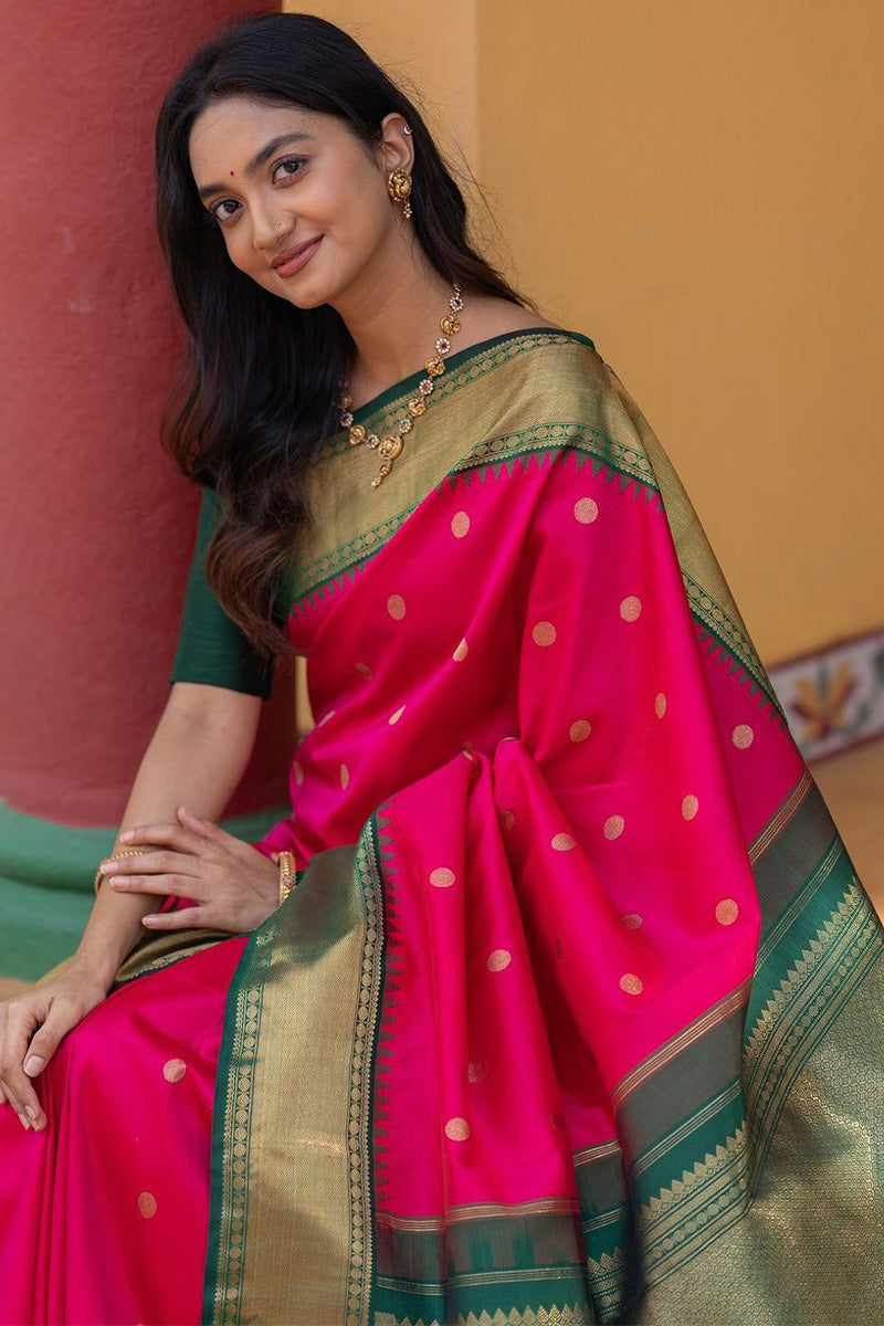 Appealing Dark Pink Soft Silk Saree With Comely Blouse Piece