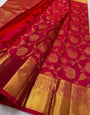 Phenomenal Red Soft Banarasi Silk Saree With Entrancing Blouse Piece