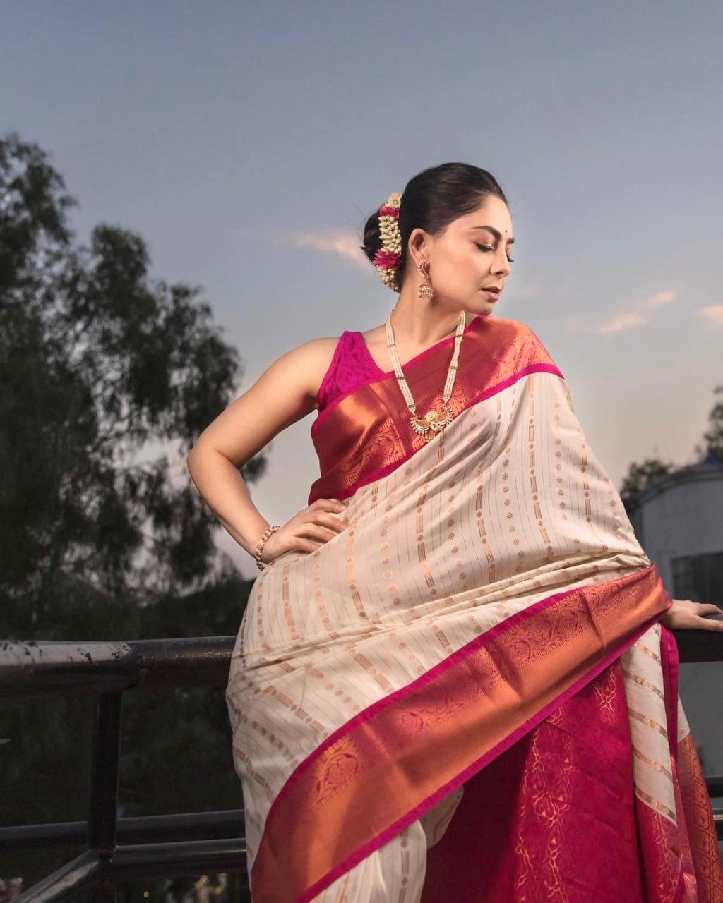 Artistic Beige Soft Silk Saree With Radiant Blouse Piece