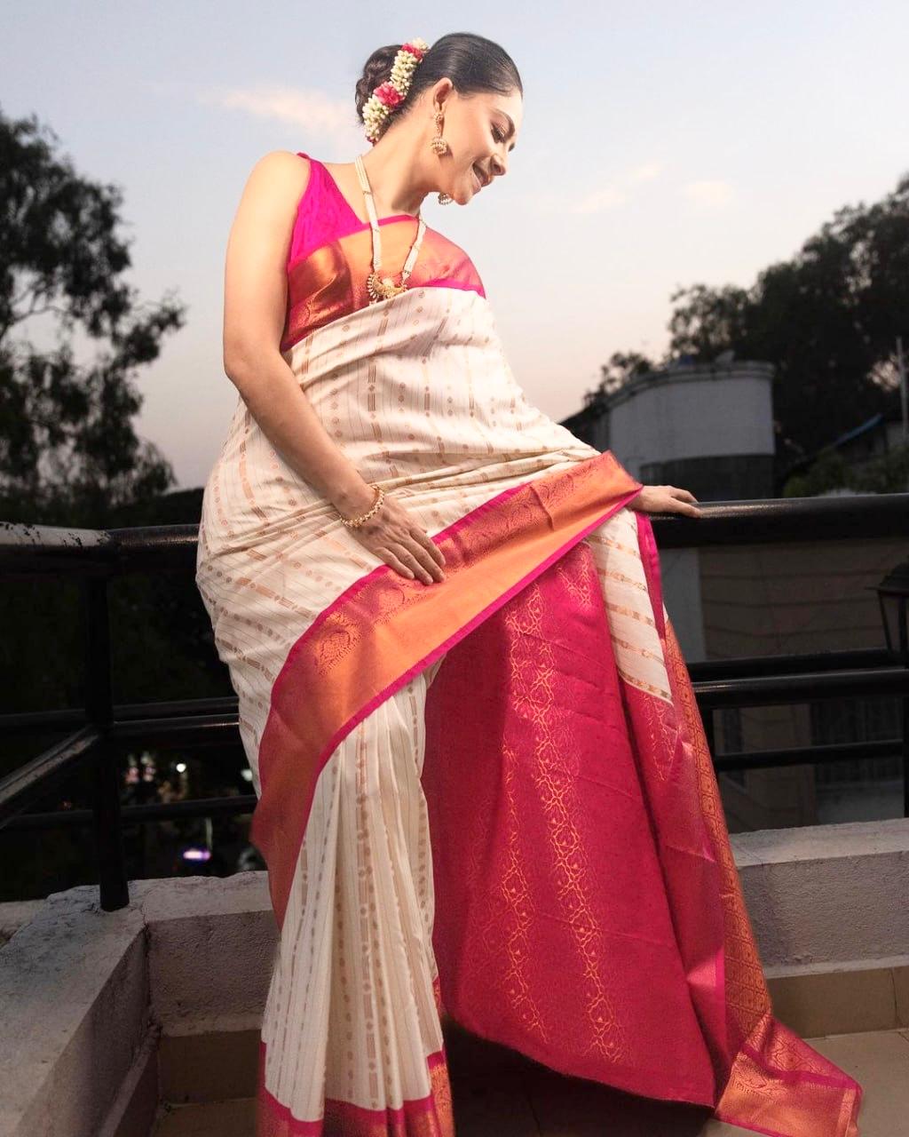 Artistic Beige Soft Silk Saree With Radiant Blouse Piece