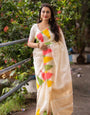 Gorgeous Off White Soft Silk Saree With Preferable Blouse Piece