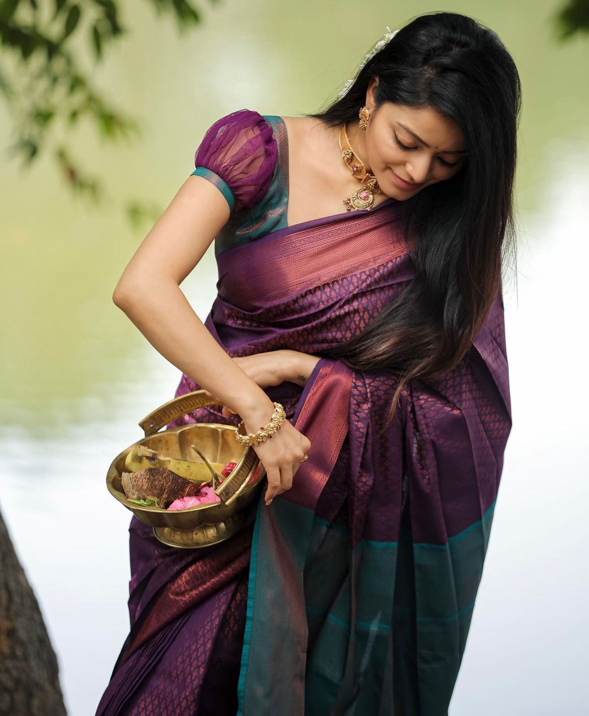 Bucolic Purple Soft Silk Saree With Susurrous Blouse Piece