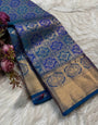 Amiable Blue Soft Banarasi Silk Saree With Eloquence Blouse Piece