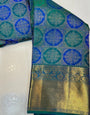 Supernal Firozi Pure Zari Weaving Banarasi Silk Saree With Chatoyant Blouse Piece