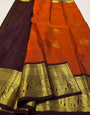 Hypnotic Orange Pure Zari Weaving Banarasi Silk Saree With Adoring Blouse Piece
