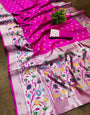 Evocative Magenta Paithani Silk Saree With Fragrant Blouse Piece