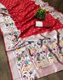 Ephemeral Red Paithani Silk Saree With Snazzy Blouse Piece