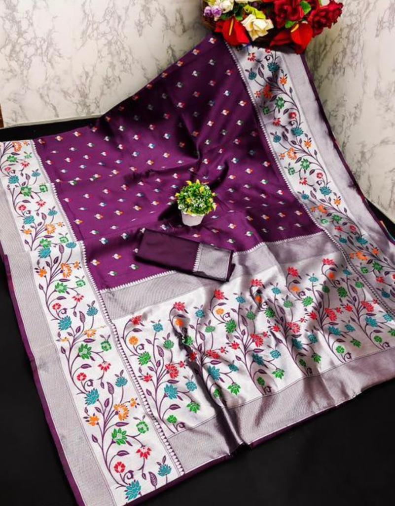 Embrocation Wine Paithani Silk Saree With Felicitous Blouse Piece