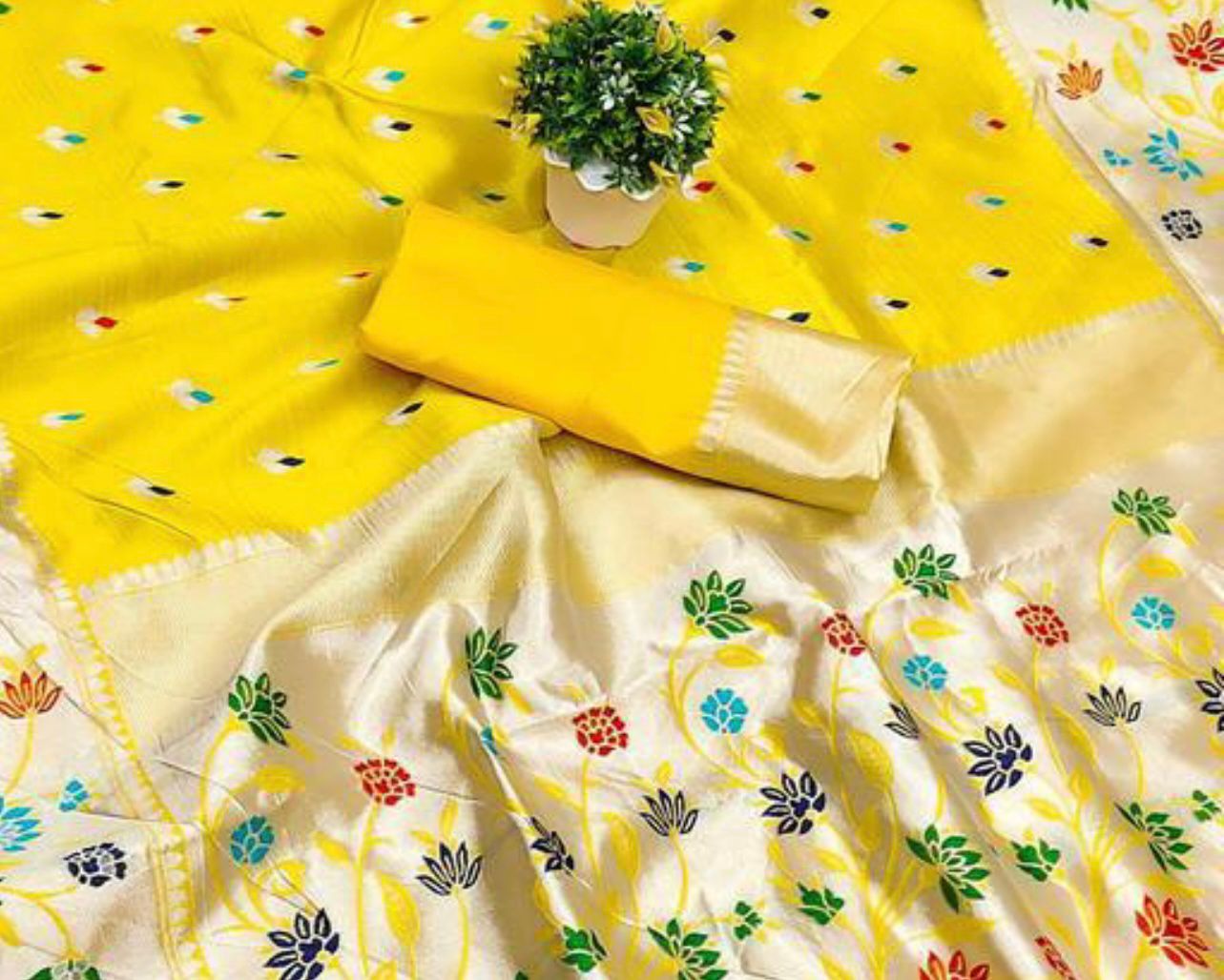 Eloquence Yellow Paithani Silk Saree With Amiable Blouse Piece