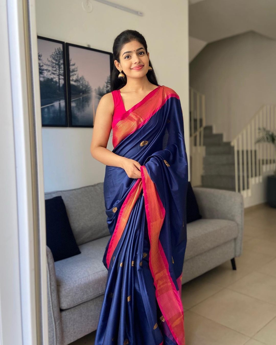 Ethnic Blue Soft Banarasi Silk Saree With Demesne Blouse Piece