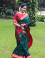 Alluring Rama Soft Banarasi Silk Saree With Most Flattering Blouse Piece