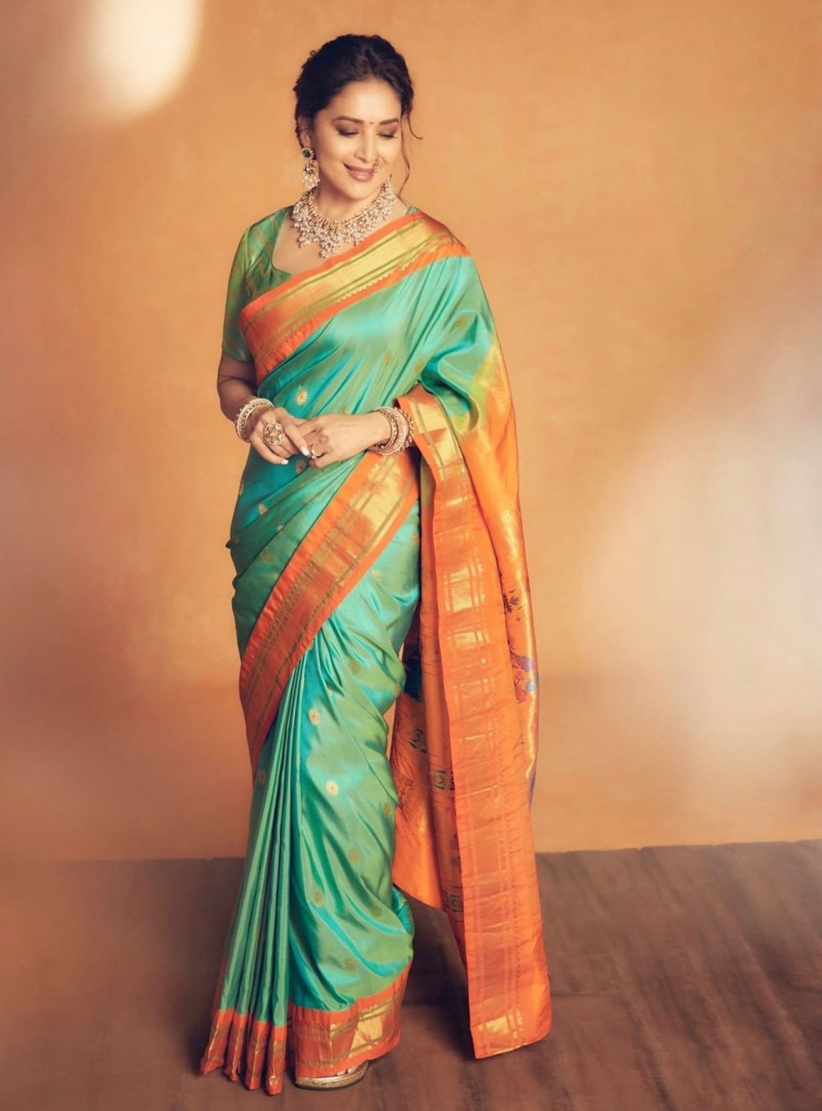 Ailurophile Firozi Soft Silk Saree With Serendipity Blouse Piece