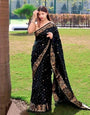 Lassitude Black Soft Banarasi Silk Saree With Propinquity Blouse Piece