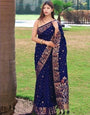 Nemesis Navy Blue Soft Banarasi Silk Saree With Super extravagant Blouse Piece