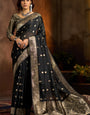 Prettiest Black Soft Banarasi Silk Saree With Smashing Blouse Piece