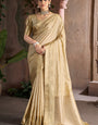 Felicitous Beige Pure Zari Weaving Banarasi Silk Saree With Prettiest Blouse Piece