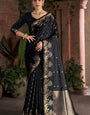 Pretty Black Pure Zari Weaving Banarasi Silk Saree With Glittering Blouse Piece