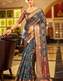 Super Flameboyant Blue Organza Silk Saree With Quintessential Blouse Piece