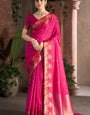 Charismatic Dark Pink Pure Zari Weaving Banarasi Silk Saree With Ornate Blouse Piece